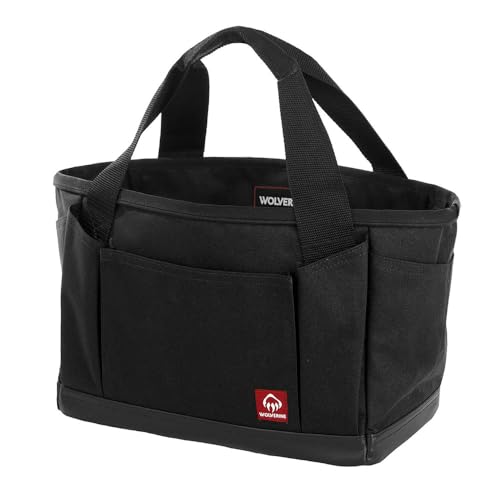WOLVERINE Tool Bag |Tote | Utility Roll | Durable Nailhead Nylon, Adjustable Straps, and Versatile Pockets - color: Black, style: 13 Inch 17 Pocket Tote (1200D)