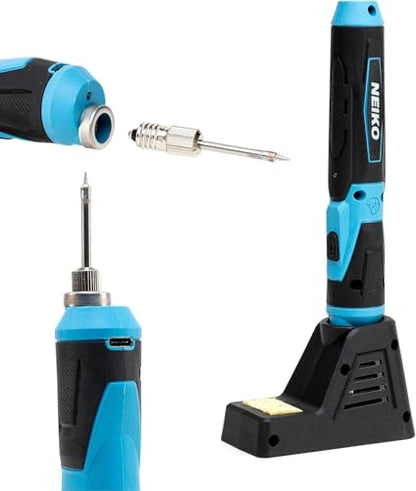 NEIKO 40421A Wireless Soldering Tool, Mini USB Rechargeable Solder Iron Pen, Rapid Heat 356-750°F (180-400°C), Electrical Soldering Set, LED, 4V Lithium-Ion Battery, Cordless Design - style: Cordless Soldering Kit
