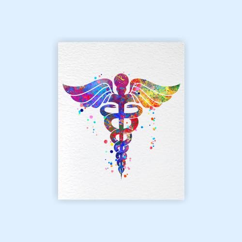 Dignovel Studios 24X30 Unframed Caduceus Medical Symbol Science Clinic Watercolor Art Print Poster Housewarming Giclee Office Home Decor DN542 - size: 30"L x 24"W