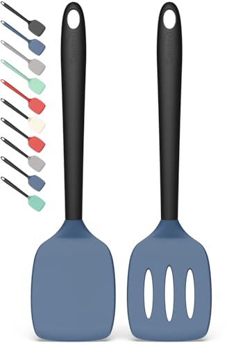 Coukre 2 Pack Silicone Spatula Set,High Heat Resistant, BPA-Free - color: DarkBlueBlack