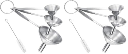 Small Funnels for Filling Bottles, 3 Pcs Stainless Steel Kitchen Funnel Set, Food Grade Mini Metal Funnel for Transferring Oil Liquid, Easy Cleaning with a Brush (Long Handle) (Pack of 2) - size: long handle (Pack of 2)