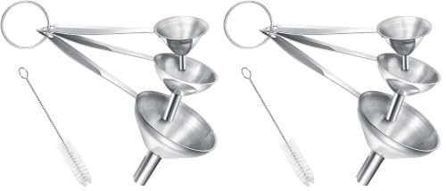 Small Funnels for Filling Bottles, 3 Pcs Stainless Steel Kitchen Funnel Set, Food Grade Mini Metal Funnel for Transferring Oil Liquid, Easy Cleaning with a Brush (Long Handle) (Pack of 2) - size: long handle (Pack of 2)