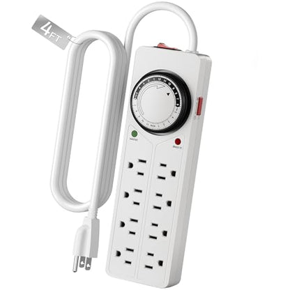 BN-LINK 8 Outlet Surge Protector with Mechanical Timer, 4FT Cord, 1875W/10A
