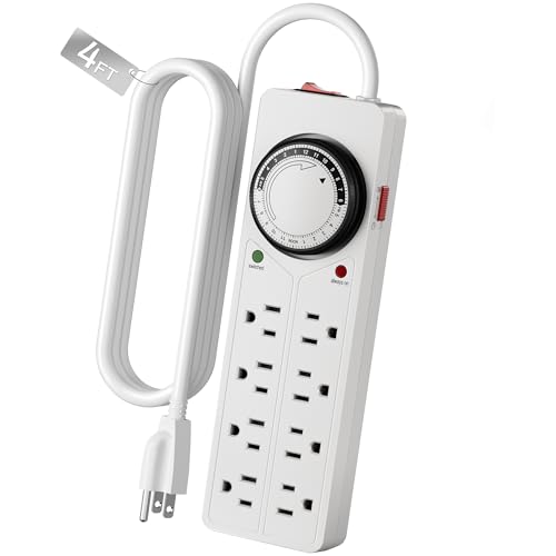 BN-LINK 8 Outlet Surge Protector with Mechanical Timer, 4FT Cord, 1875W/10A