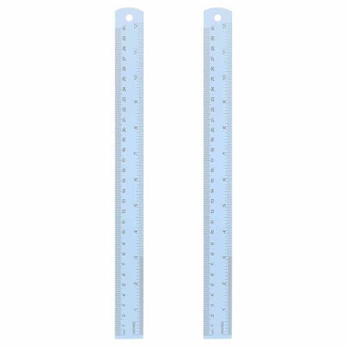 HARFINGTON 2pcs Metal Straight Ruler 30cm Metric SAE Aluminum Alloy Measuring Rulers Scale Tool with Hole for Measure Study Reading Classroom Office, Light Blue - color: Light Blue, size: 30cm