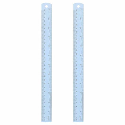 HARFINGTON 2pcs Metal Straight Ruler 30cm Metric SAE Aluminum Alloy Measuring Rulers Scale Tool with Hole for Measure Study Reading Classroom Office, Light Blue - color: Light Blue, size: 30cm