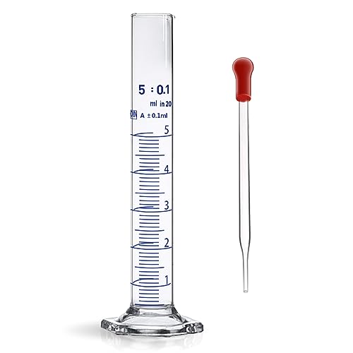Thick Glass Graduated Cylinder Measuring Liquid Lab Hexagon Base Cylinders Come with One Glass Dropper (Glass, 5ML) - size: 5ml
