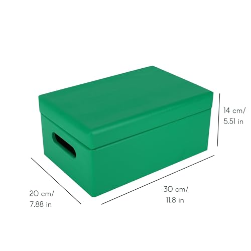 Creative Deco Large Green Wooden Box Storage with Hinged Lid - color: Green, size: L | Handles