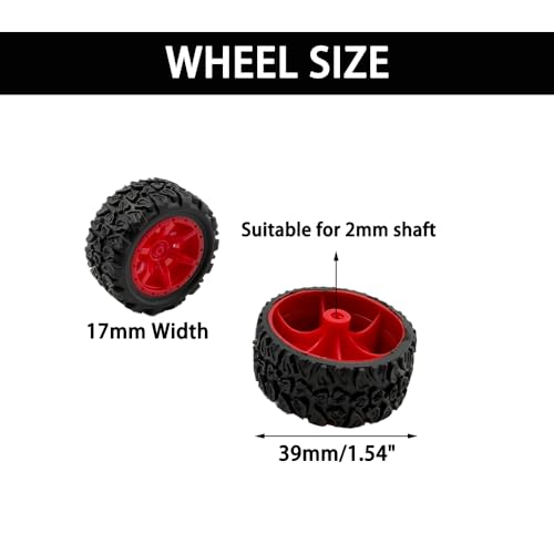 10PCS Toy Car Wheel Rubber Wheel with 5PCS Round Rod Shaft Axles for RC Car Truck Robot DIY Model Toy Parts (2x39mm Red) - style: 2x39mm Red