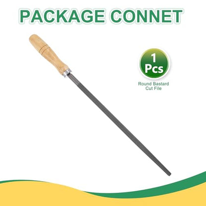 HARFINGTON 12" Round Coarse Cut File Double Cut Teeth Coarse Metal File High Carbon Steel T12 with Wood Handle for Metal Wood Finishing Roughing, Grey/Yellow - size: 12", style: Coarse Cut