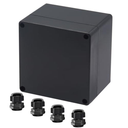 Project Box ABS Black Electrical Boxes IP65 Outdoor Waterproof Box Electronic Junction Box Power Enclosure with Cable Glands for DIY Project 4.72 x 4.72 x 3.54 inch (120x120x90mm) - size: 4.72"x4.72"x3.54"