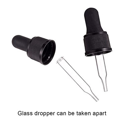 PH PandaHall Set of 12, Glass Eye Droppers for Essential Oil 5ml (1/6 Ounce) Pressure Rotating Cover Oil Droppers Pipettes Roller Tops for Essential Oil Bottles - color: Fit for 5ml bottle
