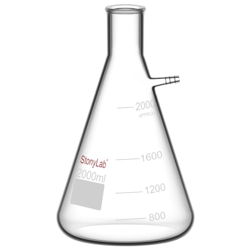 StonyLab 2000ml Borosilicate Glass Filtering Flask, Bolt Neck with Tubulation, 2L (2 Liter) - size: 2000 ml