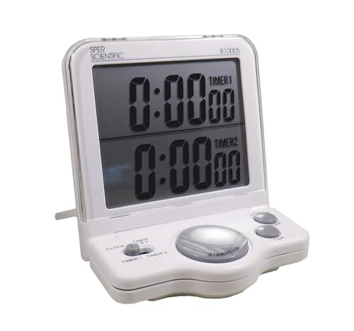 Sper Scientific Easy-to-Read Digital Timer with Alarm & Count Up/Down Function 810005 - Oversized LCD Screen, Wall Mount & Stand Included - Compact Lab Timer for Kitchen, Classroom & More - 4 pc
