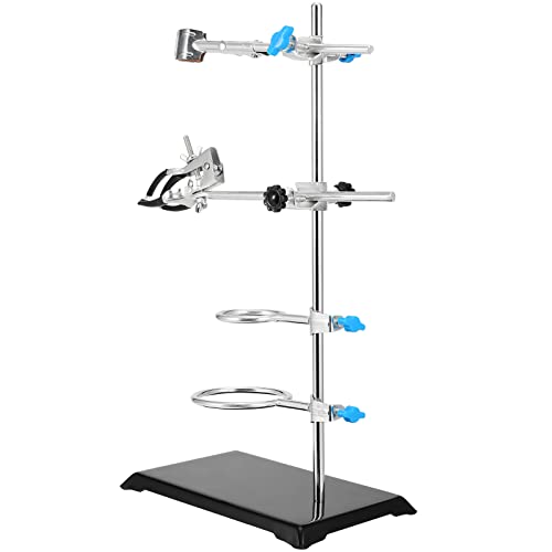 PINGEUI 2 PCS 16 Inch Lab Stand Set, Laboratory Stand Support, Lab Stand and Clamp Set with 4 Retort Rings, 2 Flask Clamp, 2 Burette Clamp for Lab, Scientific Glassware, Labware