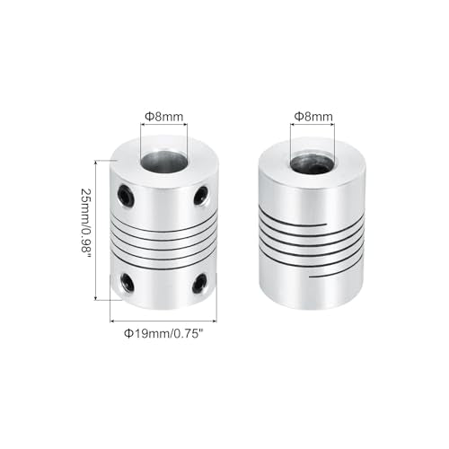 uxcell 4Pcs 8mm to 8mm Aluminum Alloy Shaft Coupling L25xD19 Flexible Coupler Beam Stepper Motor Joint Connector for 3D Printer CNC Machine DIY Encoders and Motors Shaft,Silver - size: 8mm to 8mm