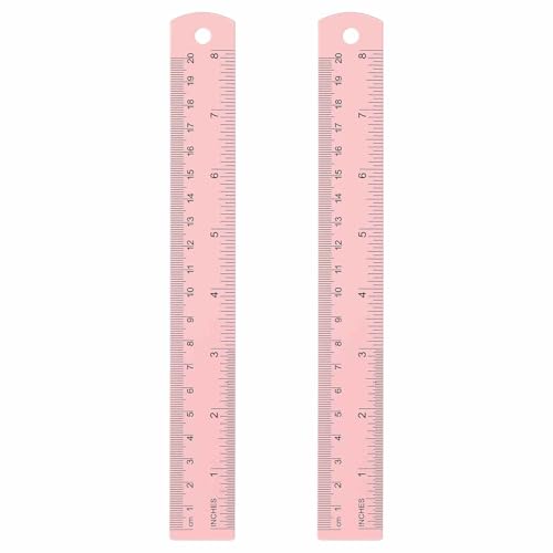 HARFINGTON 2pcs Metal Straight Ruler 20cm Metric SAE Aluminum Alloy Measuring Rulers Scale Tool with Hole for Measure Study Reading Classroom Office, Pink - color: Pink, size: 20cm