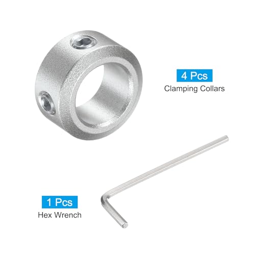 uxcell Set Screw Shaft Collar for 10mm Shaft, 4pcs Clamping Collars 16mm OD, 8mm Thickness, Aluminum Alloy Clamp-On Collar with M4 Set Screws and a Wrench