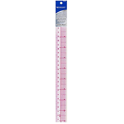 Westcott 10ths/Metric Beveled Ruler, 12-Inch/30cm (B-65), Clear (Pack of 2) - size: 1 Count (Pack of 2)
