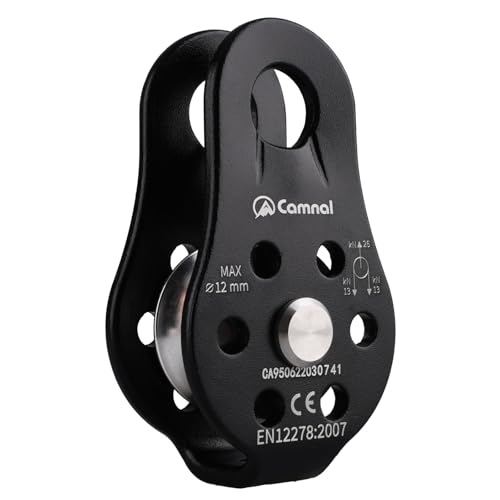 YAPJEB 26kN Climbing Single Pulley, Aluminum Climbing Bearing Pulley CE Certified for for Heavy Duty, Climbing, Zipline, Hauling Outdoor Activity (Black) - color: 26 kN - Black