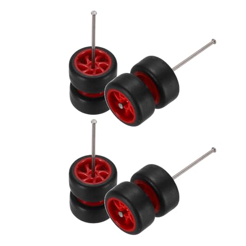 MECCANIXITY 4Set 1/64 Wheels and Tires Set Real Riders RC 7-Spoke Red Black
