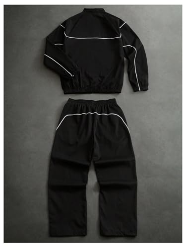 SOLY HUX Men's Tracksuit 2 Piece Workout Outfits Zip Up Jacket Pants Set - color: Black, size: Large