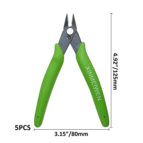 Micro Wire Cutter Flush Cutting Pliers 5Pack Precision Small Side Cutters Wire Snips Plastic Models, Jewelry, Electronics,Green - color: Grass Green, size: 5Pack