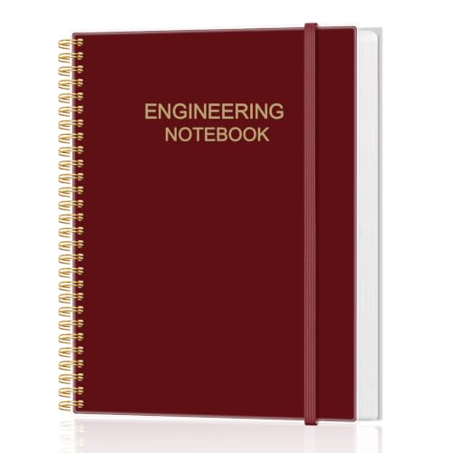 Engineering Notebook/Engineer Graph Paper Notebook - (.25" Grid Format), Lab Notebook Quad Ruled Book with Grid Pages: Table of Contents for Chemistry, Physics, Biology, 8" x 10", Spiral Bound, Red - color: Red