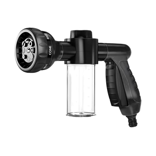 Wevdn Car Wash Nozzle, High Pressure 8 Adjustable Patterns Sprayer with Soap Dispenser, Universal Garden Hose Foam Nozzle for Car Washing and House Cleaning, Car Accessories (Black) - color: Black