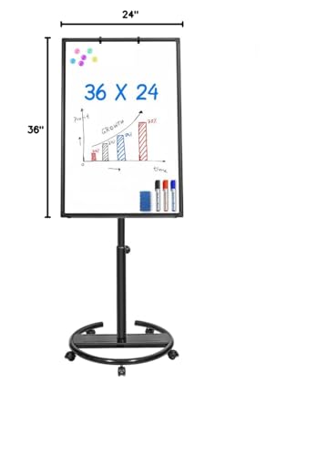 Maxtek Whiteboard on Wheels 36 x 24 in, Magnetic Rolling Dry Erase Easel - color: Black, size: 24"W x 36"H