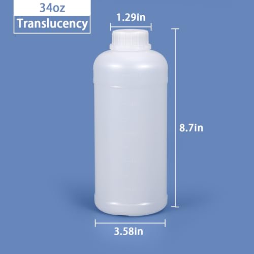 34 oz Graduated Wide Mouth HDPE Bottles, 1000 ml Translucent Plastic Storage Bottles with Leakproof Sealed Caps, 2 Pack - color: Translucent, size: 34 ounces