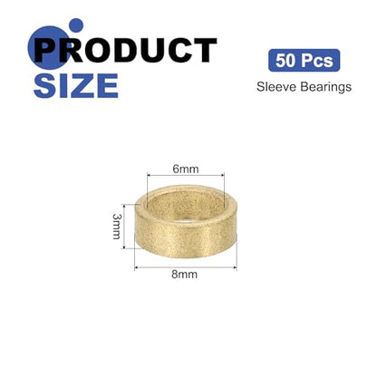 uxcell 50Pcs Sleeve Bearings, 6mm Bore x 8mm OD x 3mm Length, Self-Lubricating Sintered Bronze Bushings - size: 6mm Bore x 8mm OD x 3mm Length