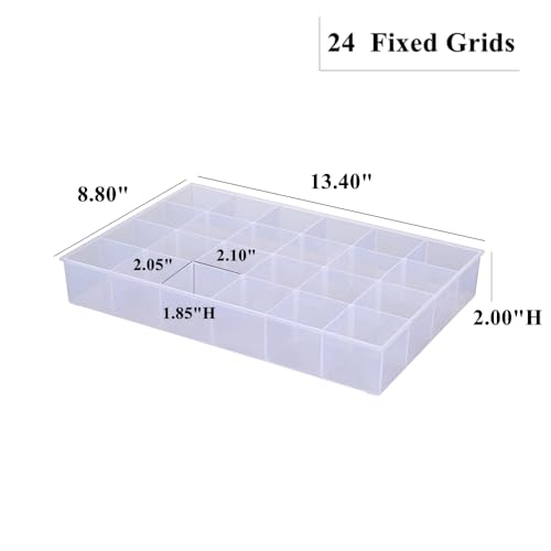 2 Pack Fixed 24 Grids Clear Plastic Organizer Sorting Tray - size: Fixed 24 Grids