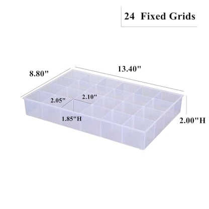 2 Pack Fixed 24 Grids Clear Plastic Organizer Sorting Tray - size: Fixed 24 Grids