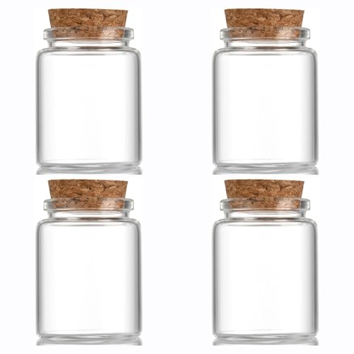 4 pcs 75ml Small Glass Bottles with Cork Stopper,Decorative Bottle,Vials Jars,Cute Storage Jar,Wishing Bottle 47x60mm(1.85x2.36inch) - size: 47x60mm(1.85x2.36inch)