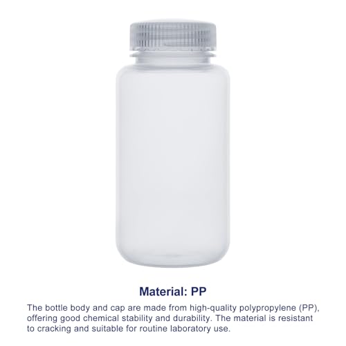Labasics 2-Pack Wide Mouth Reagent Bottles, Polypropylene, Acid and Base Resistant, Leakproof Cap for Solvent Storage in Laboratory, 250 ml - size: 250 ml