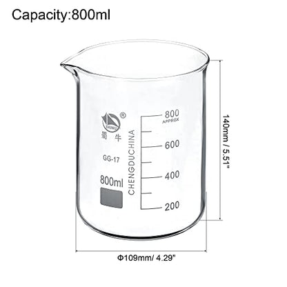 PATIKIL 800ml Low Form Glass Beaker, 3.3 Borosilicate Glass Graduated Printed Scale Measuring Cups with Spout for Kitchen Lab Liquids Transit Boiling - size: 800ml