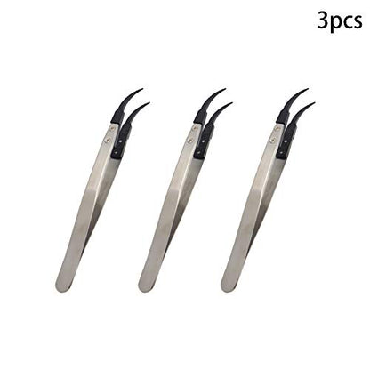 Utoolmart 3 pcs ESD-7A Precision Anti-Static Carbon Fiber Tweezers Stainless Steel Tweezers for Craft Jewelry Electronics - color: 3pcs, size: ESD-7A