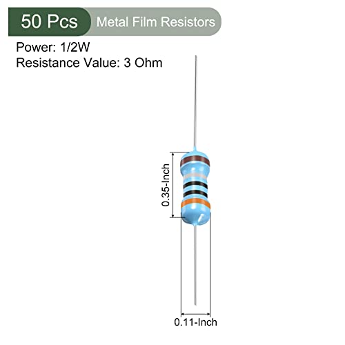 YOKIVE 50 PCS Metal Film Resistors, 3 Ohm Resistor with 1/2W 1% Tolerance, Lead, Good for DIY Electronic Projects (5 Color Bands, 9±1mm) - size: 9±1mm, style: 3