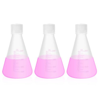 3pcs 500ml Plastic Erlenmeyer Flasks with Screw Cap, LVAH005 - style: 3pcs of Vol.500ml