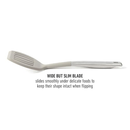 Calphalon Prime Slotted Turner, Kitchen Flipping Spatula, Slotted Spatula with Silicone Head and Stainless Steel Handle, Heat Resistant Nonstick Cookware for Flipping and Draining (Taupe) - color: Taupe III, size: Slotted Turner