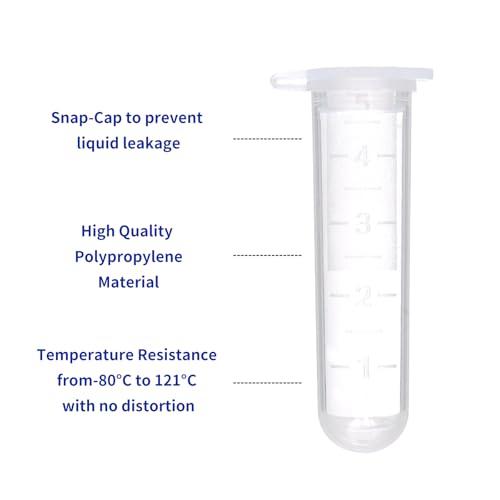 5ml Microcentrifuge Tubes 200PCS,Centrifuge Tubes with Attached Lid,Clear Round Micro Centrifuge Small Sample Bottle Vials Container for Lab,Plastic Lab Snap Tubes,Clear Graduation,Bag Pack - size: 5ml