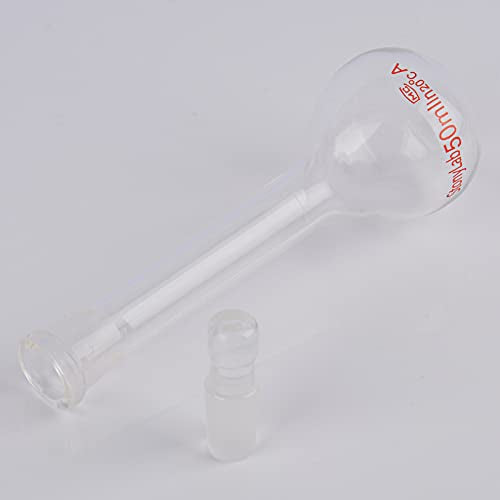 stonylab Glass Volumetric Flask Class A with Glass Stopper, Borosilicate Glass Heavy Wall Volumetric Flask Tolerance ±0.05 ml, 50 ml - size: 50 ml