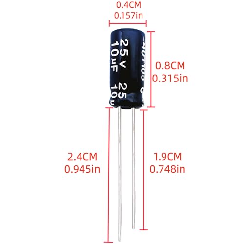 Electrolytic Capacitor YYipdian 10uF 25V 4x7mm High Temperature Resilience Aluminum Capacitors (Pack of 20) - size: 10uF 25V 4x7mm 20PCS
