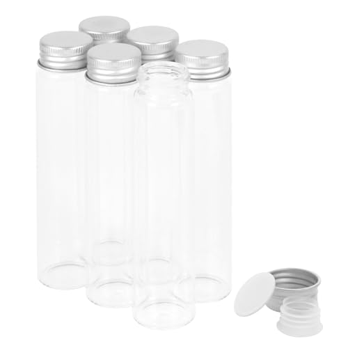 6PCS 40ml Clear Glass Flat Test Tubes with Screw Caps and Plastic Stoppers - color: with Aluminium Caps, size: 40ml