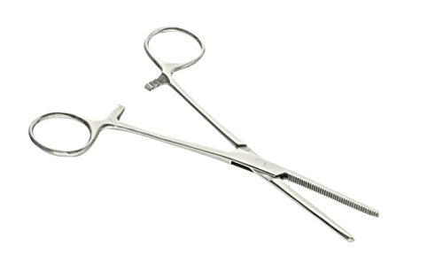 SE 6.25-Inch Stainless Steel Straight Forceps - Self-Locking, Serrated Tip for Precision Grip and Clamping - Perfect for Crafting, Fishing Tasks, Jewelry Making, and More! -660FS - size: 6-1/4", style: Straight