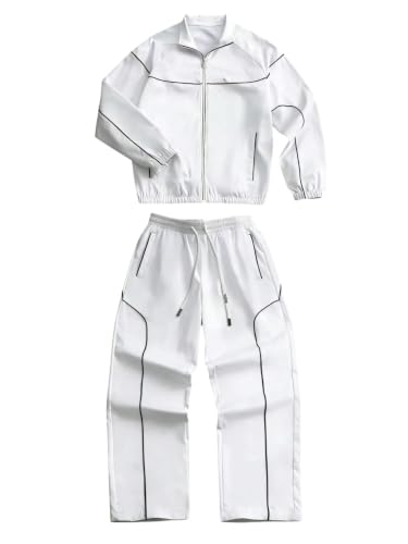 SOLY HUX Men's Tracksuit 2 Piece Workout Outfits Zip Up Jacket Pants Set - color: White, size: Large