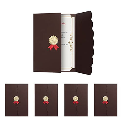 5Pcs Certificate Holders Diploma Covers A4 Letter Size Graduation Certificate Covers Navy Blue Red Diploma Document Holders for Diplomas Awards Certifications Employee Appreciation 8.5 x 11 - color: Brown
