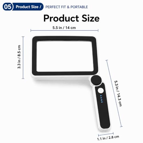 4X Magnifying Glass with Light, Rechargeable LED Page Magnifier for Seniors - color: Black