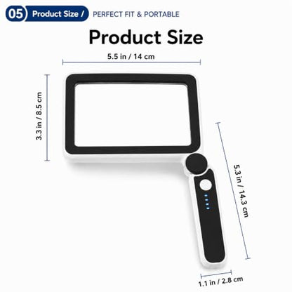 4X Magnifying Glass with Light, Rechargeable LED Page Magnifier for Seniors - color: Black